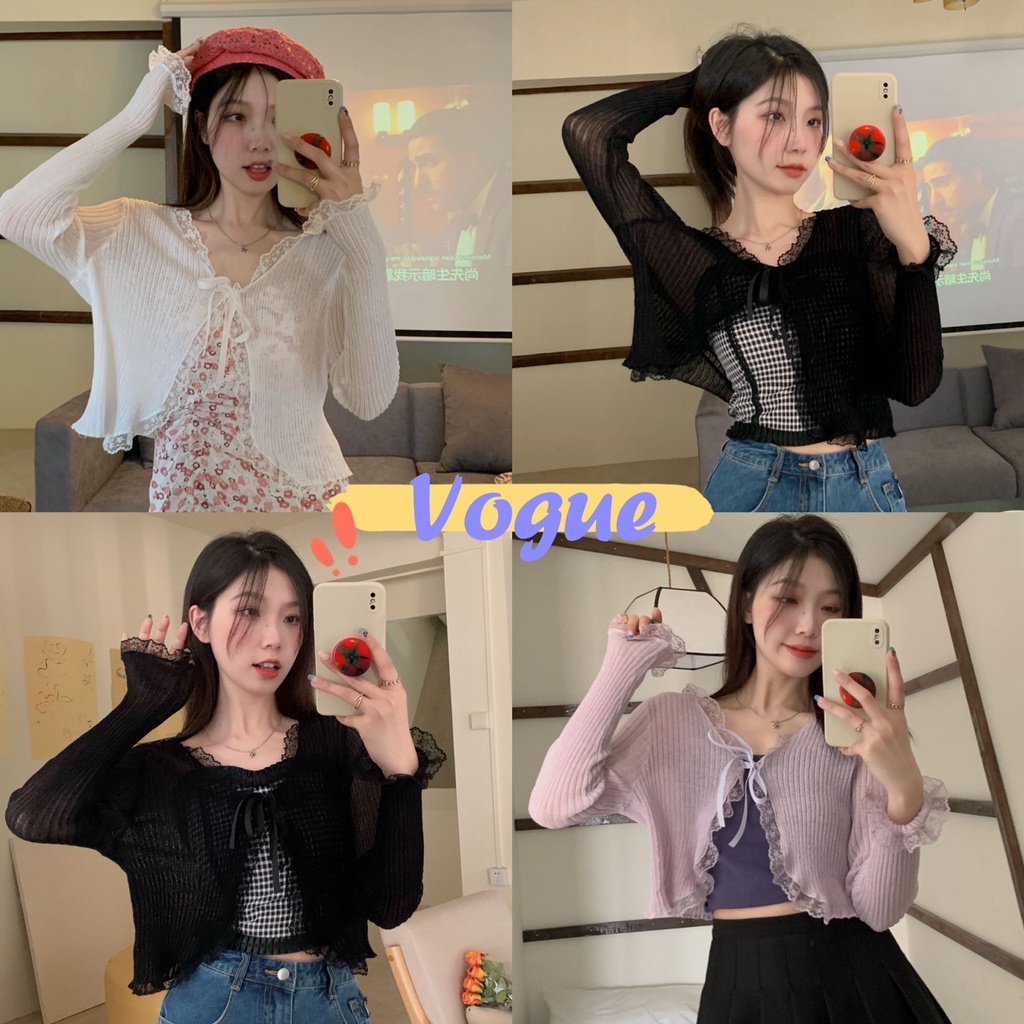 Vogue🌟พร้อมส่ง🌟 เสื้อคลุมไหมพรม ซีทรู ลูกไม้เซ็กซี่เบาๆใส่สบายเกาหลีๆ (9515)