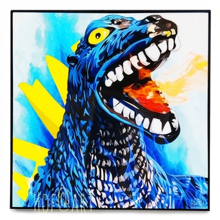 Godzilla ก๊อตซิลล่า พ่นไฟ รูปภาพ​ติด​ผนัง​ pop art cartoon ​การ์ตูน กรอบรูป​​ รูปภาพ แต่งบ้าน