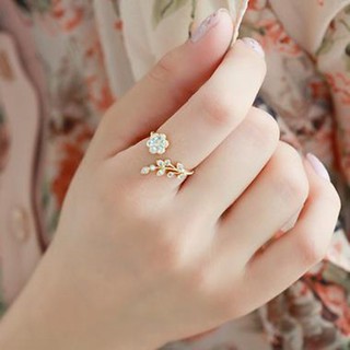 แหวนนิ้วมือดอกไม้ rhinestone rose gold สไตล์เกาหลี