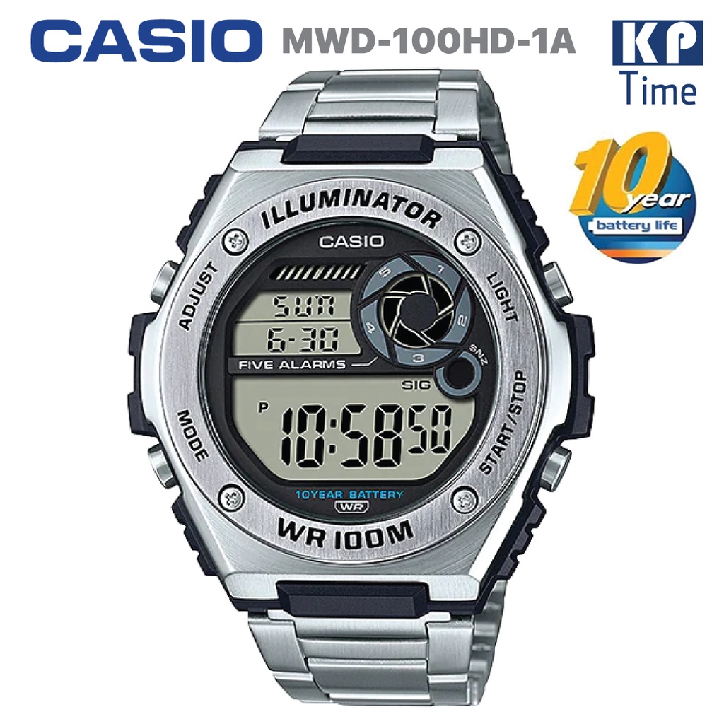 Casio แบตเตอรี่ 10 ปี นาฬิกาข้อมือผู้ชาย สายสแตนเลส รุ่น MWD-100HD-1A ของแท้ประกันศูนย์ CMG