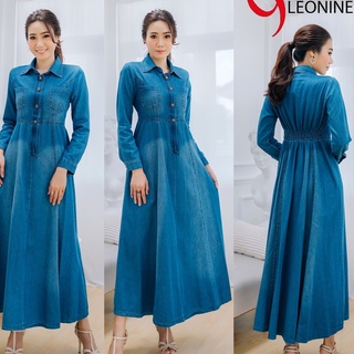 แม๊กซี่เดรสยีนส์ Maxi Dress jeans Leonine No563อ่อน แซกยีนส์ยาว