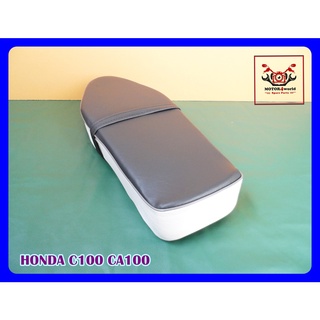 HONDA C100 CA100 "GREY" &amp; "WHITE" COMPLETE DOUBLE SEAT with "GREY" TRIM // เบาะ เบาะรถมอเตอร์ไซค์ สีเทา-ขาว ผ้าเรียบ