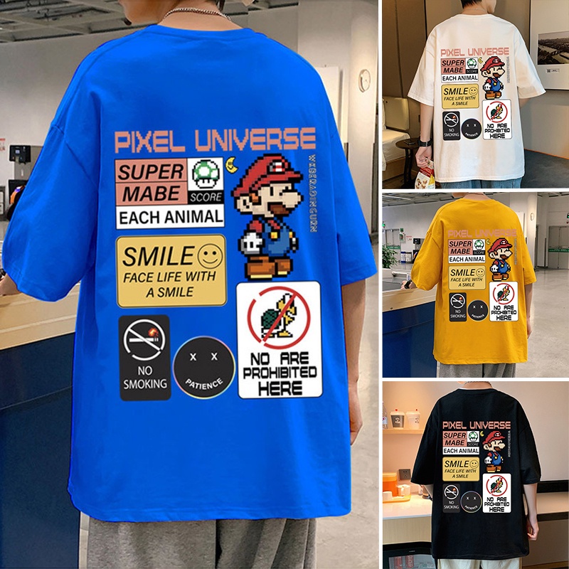 🔥COD M-8XL🔥เสื้อโอเวอร์ไซส์ เสื้อคู่ สไตล์เกาหลี แขนสั้น เสื้อยืดสกรีนตัวหนังสือ การ์ตูนแมรี่ รูปแบบตัวอักษร แฟชั่นฮิปฮอป
