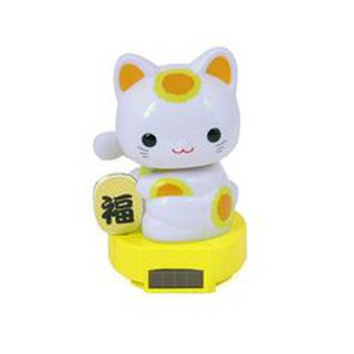 Solar Baby Maneki Nekoสีเหลือง แมวนำโชค แมวสไตล์ญี่ปุ่น สูง 4 นิ้ว กวักโชคลาภเงินทอง เรียกลูกค้า นำเข้าจากTokyo Japan