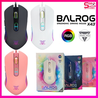 เม้าส์ Nubwo X43 Ergonomic Gaming Mouse Balrog RGB Righting เม้าส์สำหรับเล่นเกมส์