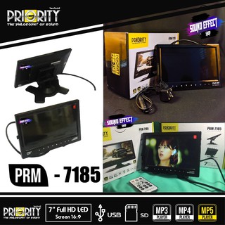 จอทีวี 7นิ้ว แบบตั้ง PRIORITY รุ่น PRM-7185 พร้อมต่อกล้องถอยหลังรถยนต์ และเล่น USB/ SD CARDได้ในตัว แบรนด์ดังคุณภาพญี่ปุ