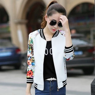 เสื้อแจ็คเก็ตแขนยาวลายดอกไม้ที่แขน มีกระเป๋าและซิปหน้า (ใส่ได้ทั้งหญิงเเละชาย) 2สี4ไซส์ M-XXL พร้อมส่ง