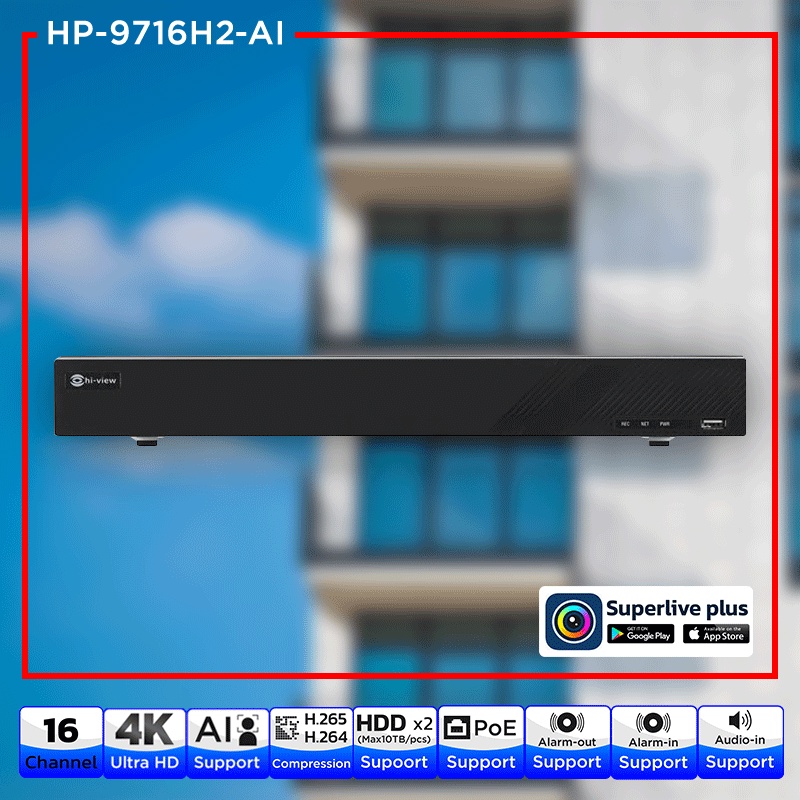 Hi-View HP-9716H2-AI เครื่องบันทึก NVR 16 Ch Support 4K / Audio H.265S / AI