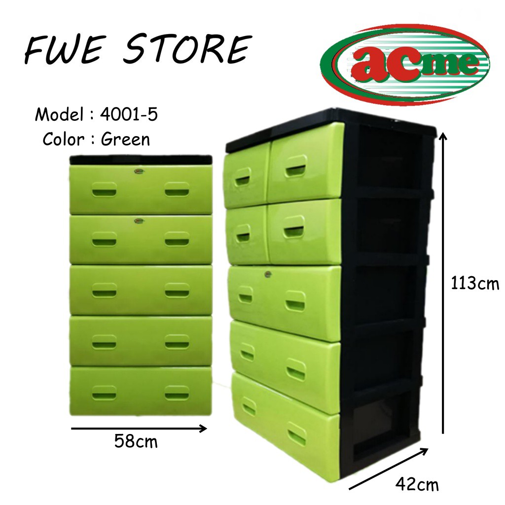 ACME ลิ้นชักพลาสติก 5 ชั้น / ตู้ / ตู้เก็บของ สีเขียว 4001-5 (4S3L) (2S4L) (0S5L)