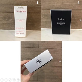 กล่อง กล่องเปล่า กล่องน้ำหอม แบรนด์ CHANEL รุ่นใหม่ล่าสุด และ Clarins - double serum ของแท้