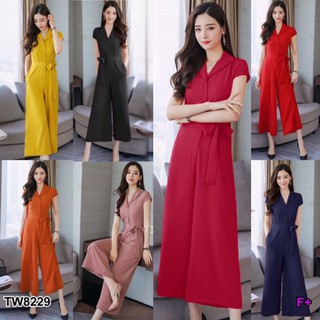 SS8229 Jumpsuit จั๊มสูท คอปก + สายผูกเอว