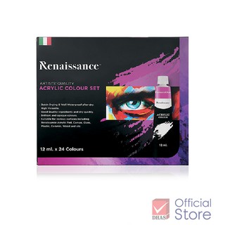 Renaissance สีอะคริลิค ชุดสีอะคริลิค 12 มล. 24 สี จำนวน 1 กล่อง