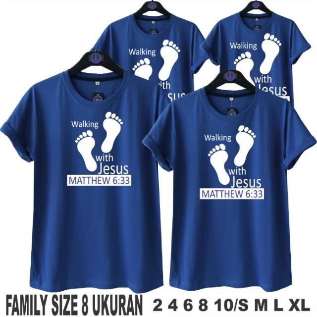 Family Walking With Jesus T-shirt.Oblong.