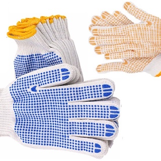 ถุงมือกันลื่น ถุงมือมีปุ่ม ถุงมือผ้า  ทอจากเส้นด้าย ถุงมือผ้าฝ้าย Cotton ทอเคลือบปุ่มกันลื่น จับโลหะ ราคา/10คู่ และ ราคา/5คู่