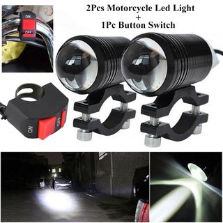 2pcs Bright Motorcycle Fog Lights LED Headlight Driving Spot Work Lamp + Switch