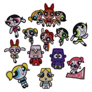 แผ่นสติกเกอร์ ปักลาย Powerpuff Girls พร้อมกาว สําหรับตกแต่งเสื้อผ้า โทรศัพท์มือถือ ผ้าปูโต๊ะ โรงแรม diy