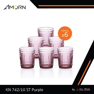 JJGLASS - ( AMORN )  KN 742/10 ST  - แก้วน้ำ แฮนด์เมด ทรงกระบอก ลายเจียระไน  มีให้เลือก 3 สี บรรจุ 6 ใบ ราคาพิเศษ