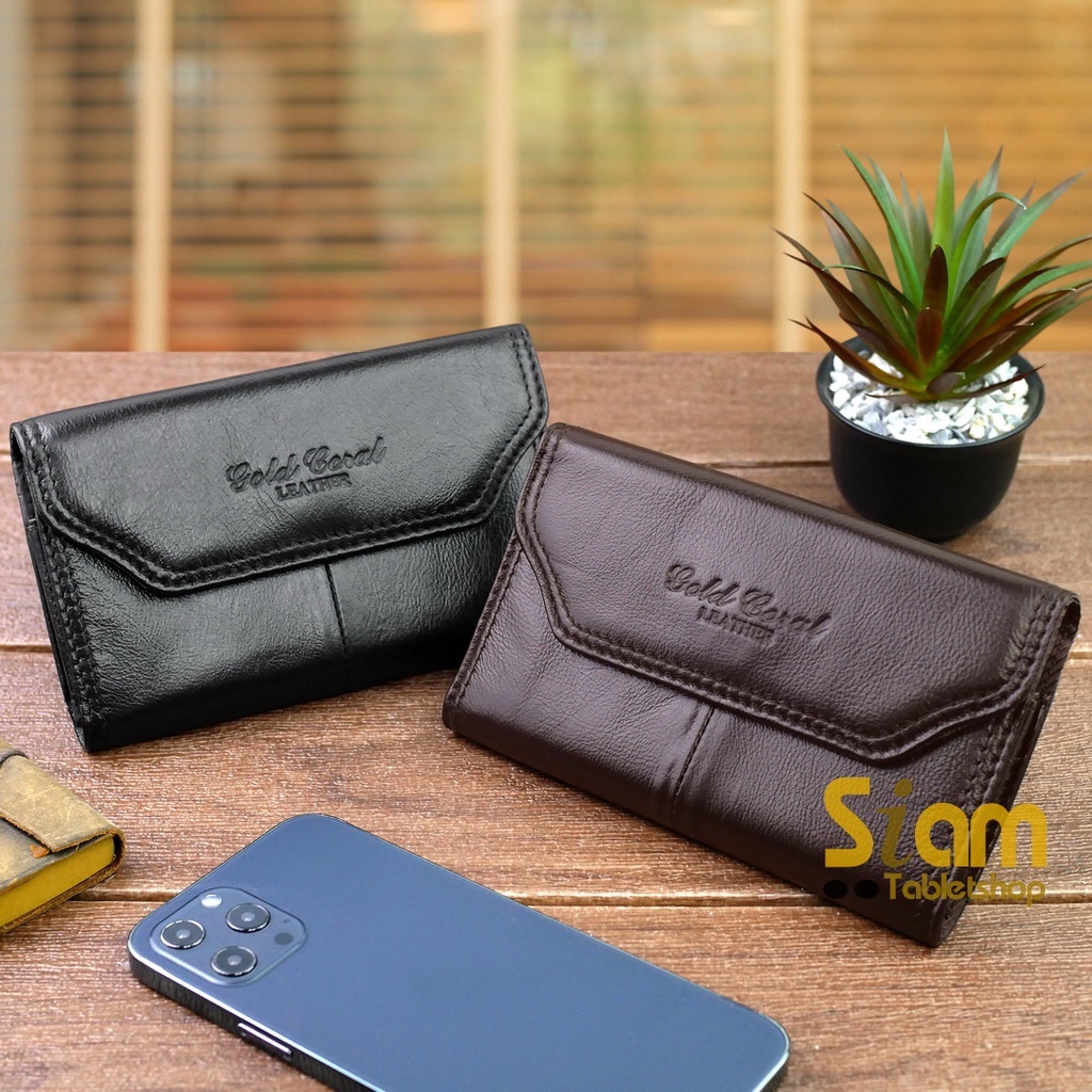 [ หนังแท้ ] Gold Coral ซองหนัง กระเป๋าหนัง คาดเอว ใส่มือถือ 5.2 - 6.4 นิ้ว สำหรับ มือถือ Samsung Huawei