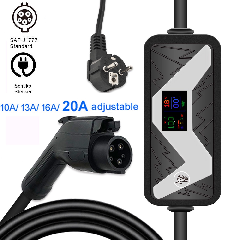 Portable EV Quick Charger SAE J1772 10A 13A 16A 20A Home Electric Vehicle Car Charging EVSE Station 