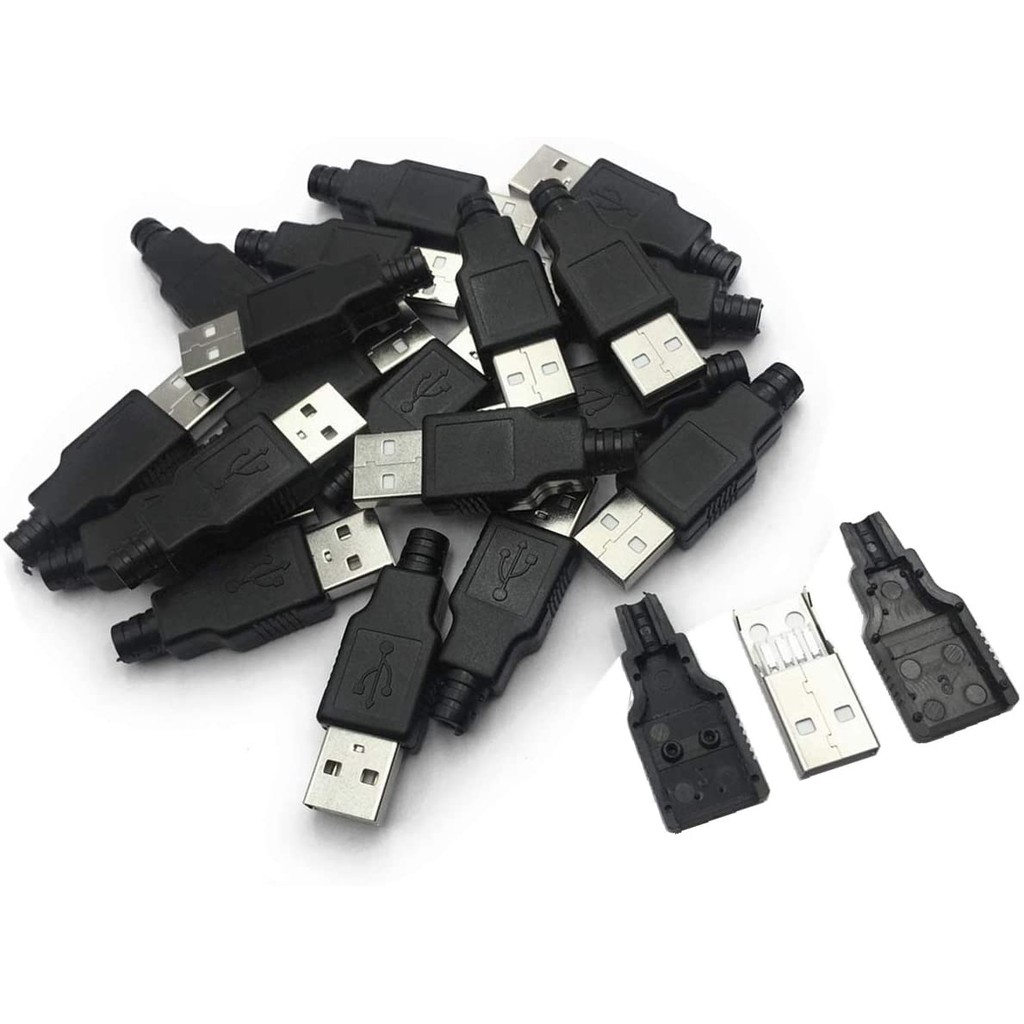 5ชุด ยูเอสบี Type C ตัวผู้ พร้อมฝาครอบพลาสติก(สีดำ/สีขาว) ขนาดมาตรฐาน USB Male Plug Connector Plastic Cover DIY