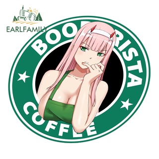 Earlfamily สติกเกอร์ Pvc ลายการ์ตูนอนิเมะ Zero Two Coffee ขนาด 13 ซม. x 11.7 ซม. สําหรับตกแต่งแล็ปท็อป เซิร์ฟบอร์ด