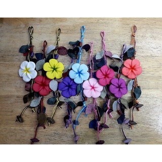 ์ฺBF-002 กำไลเชือกเทียนดินปั้นดอกลีลาวดี Frangipani flower clay handmade accessories