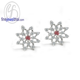 Finejewelthai-ต่างหูทับทิม-ทับทิม-ต่างหูเงินแท้-ต่างหูพลอย-ต่างหูเพชรCZ-Ruby-Silver-Earring-Birthstone-E1094rb