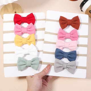 5pcs/set Solid Color Bow Headband for Baby Girls Nylon Head Rope Newborn Girls Cute Hair Accessories