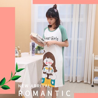 👗สิ่งที่ดีแนะนำ พร้อมส่ง🛒ลายการ์ตูน ชุดนอนกระโปรงผ้าฝ้ายแขนสั้น🍒กระโปรงชุดนอนผู้หญิง สินค้าใหม่ หลากหลายสไตล์ ชุดนอนผ้าฝ