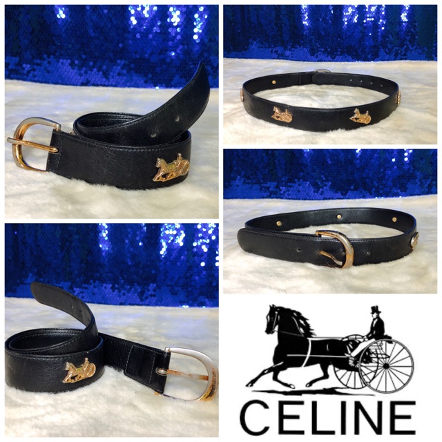 🎗: CELINE Black Leather Belt Vintage แท้💯%
