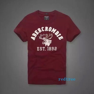 [S-5XL]abercrombie เสื้อยืดผู้ชาย แท้ เสื้อยืด เสื้อยืดผ้าฝ้าย men t-shirt men short sleeve เสื้อยืดสีแดง