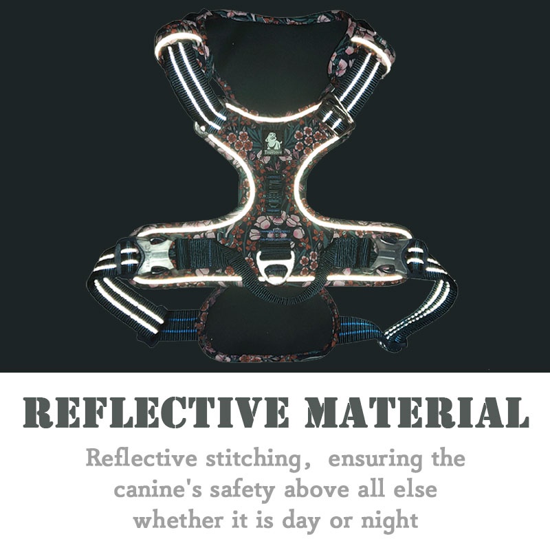 TRUELOVE ไนล่อนด้านหน้าสายรัดสุนัขดอกไม้ผ้าฝ้ายไม่ดึงนุ่มปรับสายรัดสัตว์เลี้ยงสะท้อนแสงสําหรับสุนัขขนาดใหญ่ขนาดกลางขนาดเล็กวิ่งการฝึก - รูปที่ 2