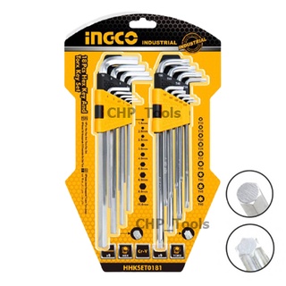 INGCO ประแจหกเหลี่ยม+ประแจหัวท๊อกซ์ ยาวพิเศษ (18 ตัวชุด) รุ่น ( 18 Pcs Hex Key Set and Torx Key Set ) ประแจ HHKSET0181