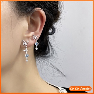 Cocojewelry ใหม่ ต่างหู จี้คริสตัลเพทาย รูปผีเสื้อ ประดับพู่ หรูหรา 2022