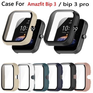 กระจก + เคสป้องกันหน้าจอ สําหรับ Huami Amazfit bip 3 / bip 3 pro เคส PC ใส