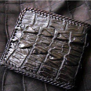 crocodile wallet  tail black  lacing  กระเป๋าหนังจระเข้ถัก สีดำ