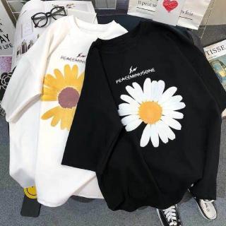 เสื้อยืดแขนสั้น พิมพ์ลายดอกเดซี่ ดอกเบญจมาศ ทรงหลวม ขนาดใหญ่ สไตล์เกาหลี สําหรับผู้หญิง