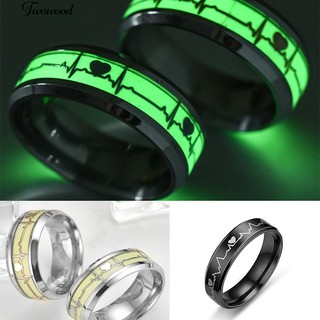 💍เรืองแสงในหัวใจสีดำอัตราคลื่นไฟฟ้าหัวใจคู่แหวนนิ้วมือ