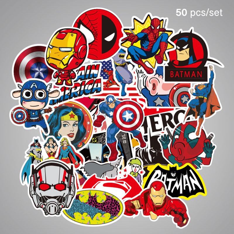Y&P| สติ๊กเกอร์ Marvel's The Avengers การ์ตูนกราฟฟิตี้ชุดสติ๊กเกอร์กันน้, 50 แผ่น/ชุด