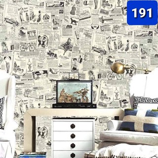 Wallpaper ติดผนัง เกรด A ลายหนังสือพิมพ์วินเทจ เนื้อ pvc มีก…