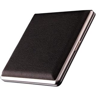 Cigarette case, stylish metal case with black leather surface (accommodating 20 cigare