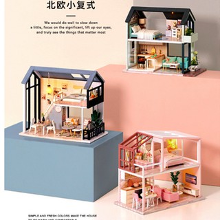 บ้านจิ๋ว บ้านตุ๊กตา DIY ชุด The Nordic Apartment มีฝาครอบ พร้อมส่งทันที