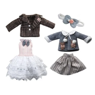 เสื้อผ้าตุ๊กตาเหมาะสําหรับ30ซม บีเจดี ตุ๊กตาสวมอุปกรณ์ของเล่นลายสก๊อตแต่งตัวพร้อมหมวกชุดเจ้าหญิงสาว