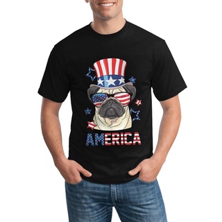 เสื้อยืด พิมพ์ลายกราฟฟิค Pug Dog America 4Th Of July Usa สไตล์ฮิปฮอป สําหรับผู้ชายS-5XL