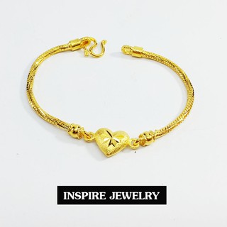 INSPIRE JEWELRYสร้อยข้อมือลายอินเทรน งานแฟชั่น รูปหัวใจ งานจิวเวลลี่ ชุบทอง ทำซาติน