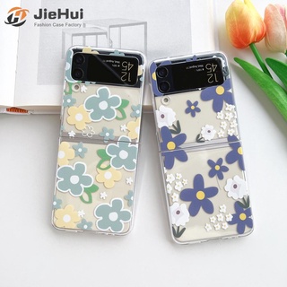 Jiehui เคสโทรศัพท์มือถือ ลายดอกไม้ สีฟ้า สีเขียว แฟชั่น สําหรับ Samsung Z Flip4 Z Flip3 Z Flip2 Z Flip1