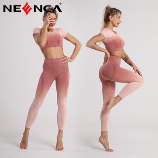 Neenca ชุดกีฬาโยคะ แขนสั้น เอวสูง ไล่โทนสี สวยงาม สําหรับผู้หญิง