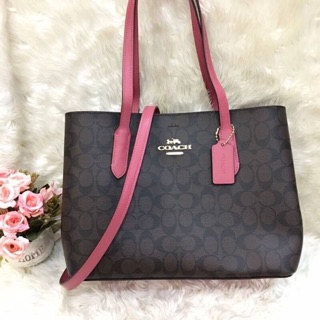 AVENUE CARRYALL IN SIGNATURE CANVAS (COACH F48735) BROWN/STRAWBERRY/IMITATION GOLD