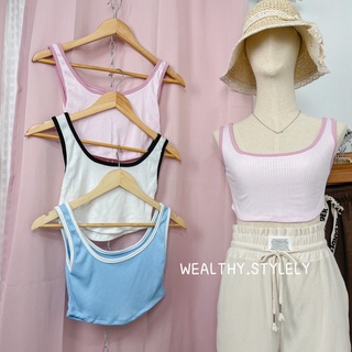 Wealthy.stylely - 🎀 W15 เสื้อกล้ามทูโทน เสื้อครอป เสื้อผ้าเกาหลี ใส่ไปเที่ยวทะเล ใส่ไปคาเฟ่