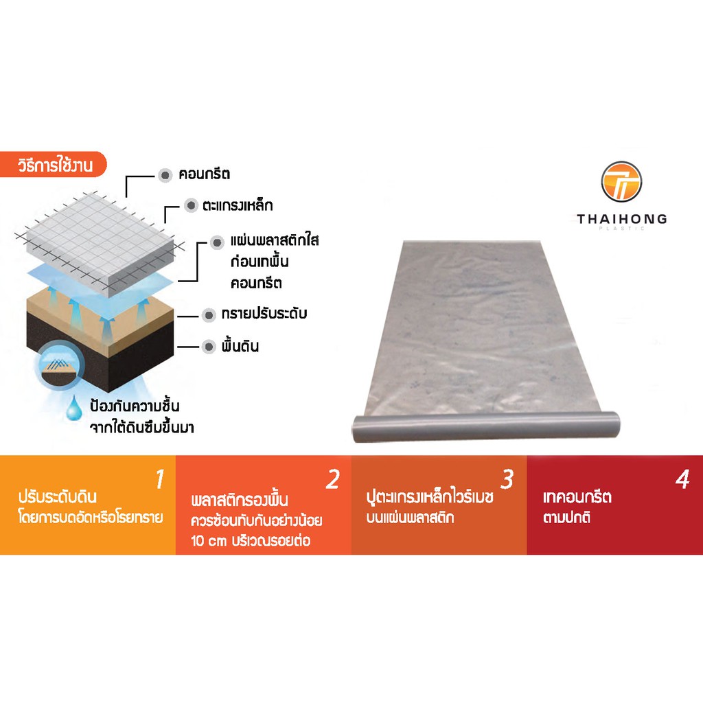 พลาสติกปูพื้นก่อนเทคอนกรีต ขนาดความหนา  0.07mm. x กว้าง 1.2m. x ยาว 100m.